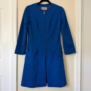 Vintage Retro Blue Long-Sleeve Dress / Jacket By Korean Dress Maker Size M